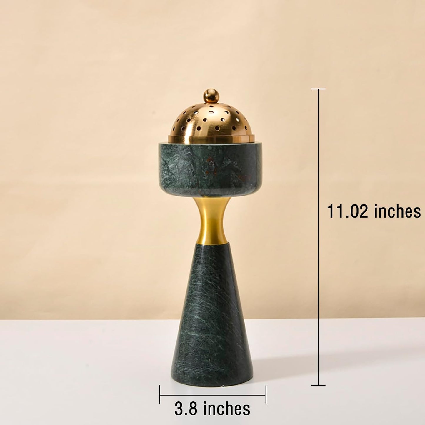 Marble Incense Burner with Brass Cover, 11 x 3.8 inches, Multi-Purpose Holder for Cones, Coils and Sticks (White)