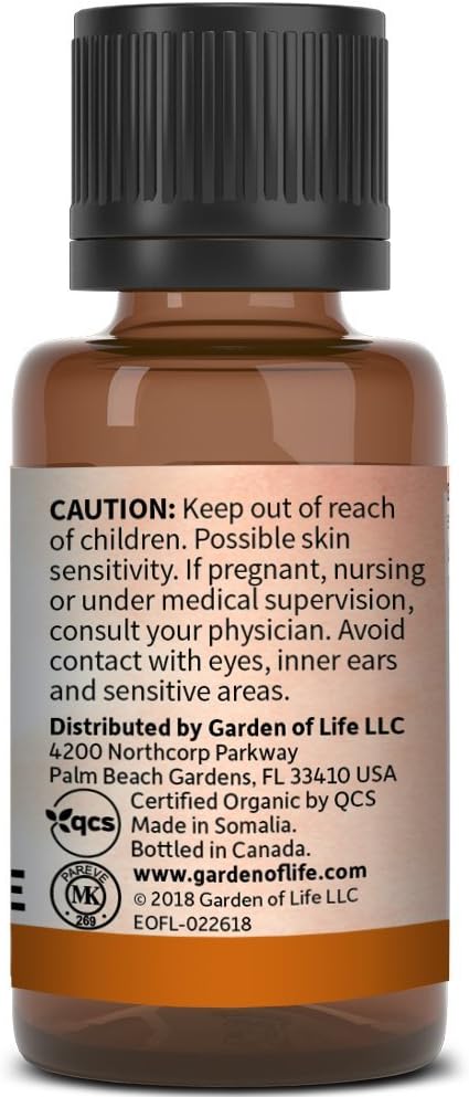 Garden of Life Essential Oil, Frankincense 0.5 fl oz (15 mL), 100% USDA Organic & Pure, Clean, Undiluted & Non-GMO - for Diffuser, Aromatherapy, Meditation, Skincare - Calming, Uplifting, Soothing