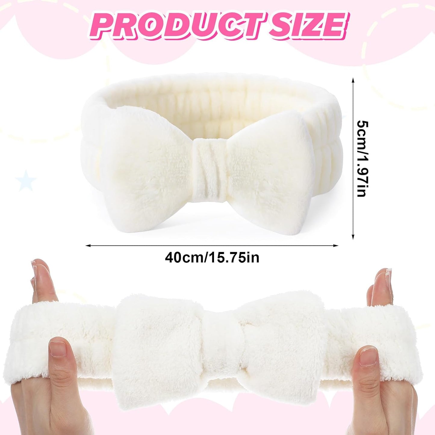 20 Pcs Spa Headband, Fluffy Bow Tie Headband for Washing Face & Makeup, Skincare Headbands for Women Non-slip Coral Fleece Headbands,Gifts for Women and Teen Girl Gifts Trendy Stuff (White)