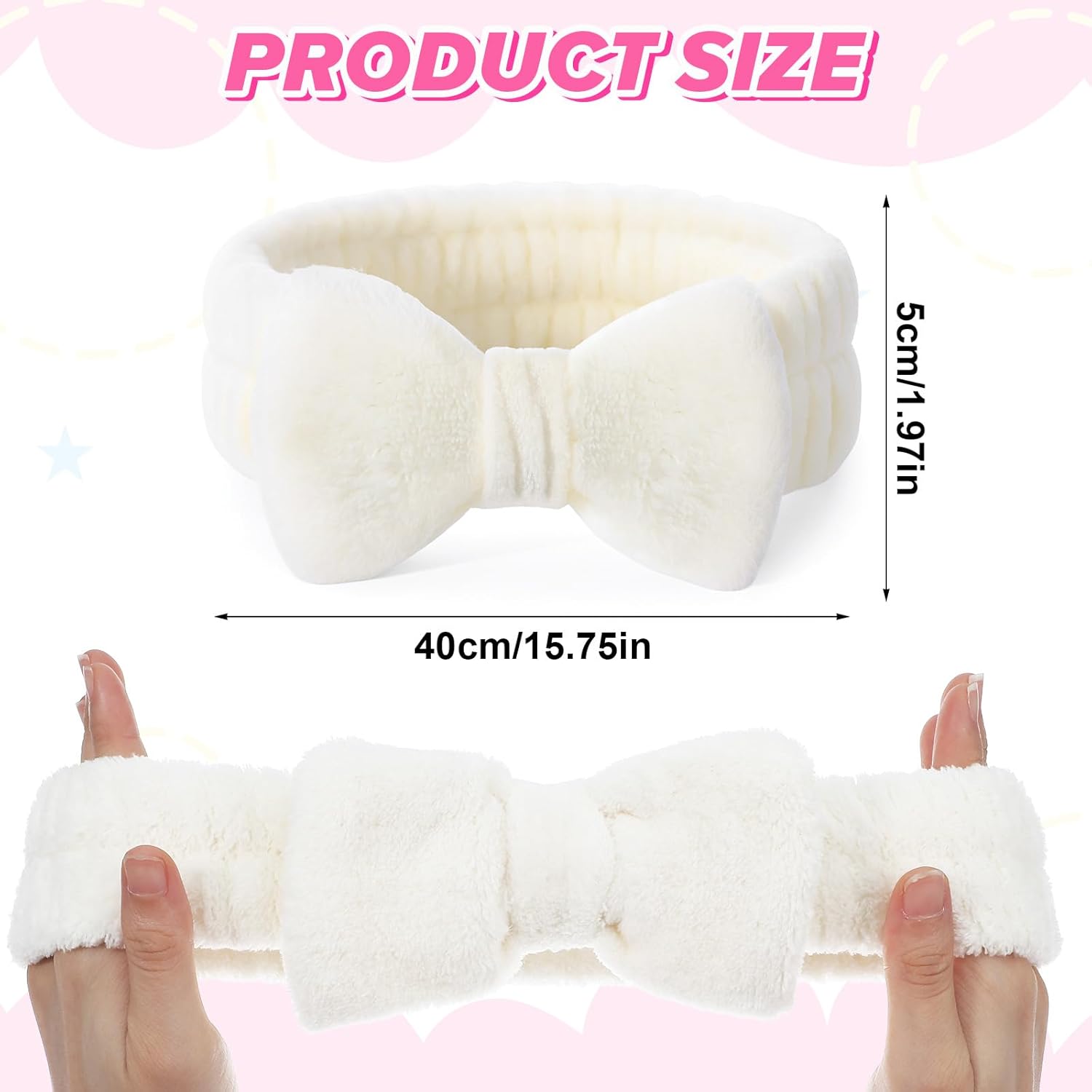20 Pcs Spa Headband, Fluffy Bow Tie Headband for Washing Face & Makeup, Skincare Headbands for Women Non-slip Coral Fleece Headbands,Gifts for Women and Teen Girl Gifts Trendy Stuff (White)