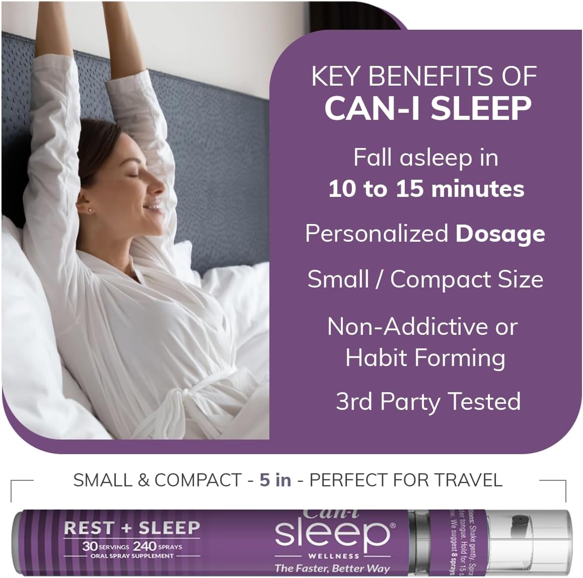 Can-i Sleep Spray for Adults – Fast-Acting Melatonin Spray with GABA & 5-HTP – Sleep Supplement to Fall Asleep Faster & Stay Asleep Longer – No Grogginess, Lack of Sleep Aid – 30 Servings 240 Sprays