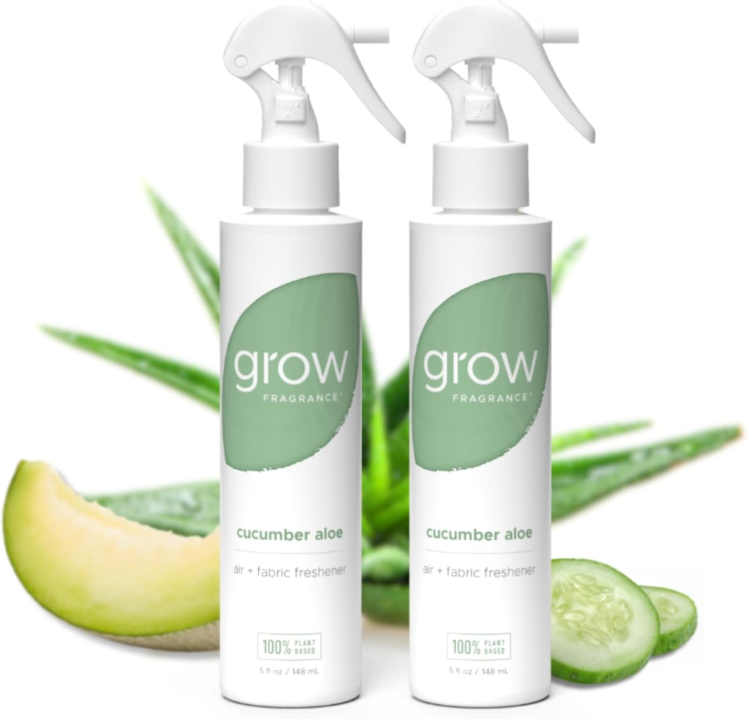 Grow Fragrance Certified Non Toxic, 100% Plant Based Fabric and Room Air Freshener Spray. Made with All Natural Essential Oils (Cucumber Aloe 2 Pack) 2 x 5oz