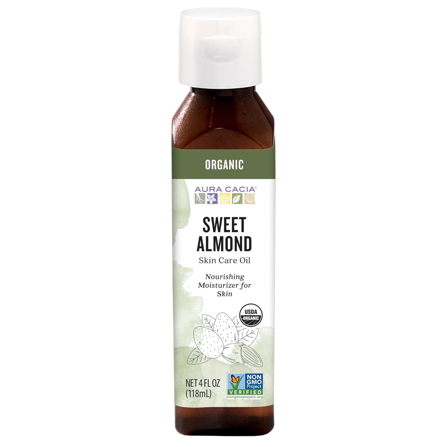 Aura Cacia Organic Skin Care Oil, Nurturing Sweet Almond, 4 Fluid Ounce