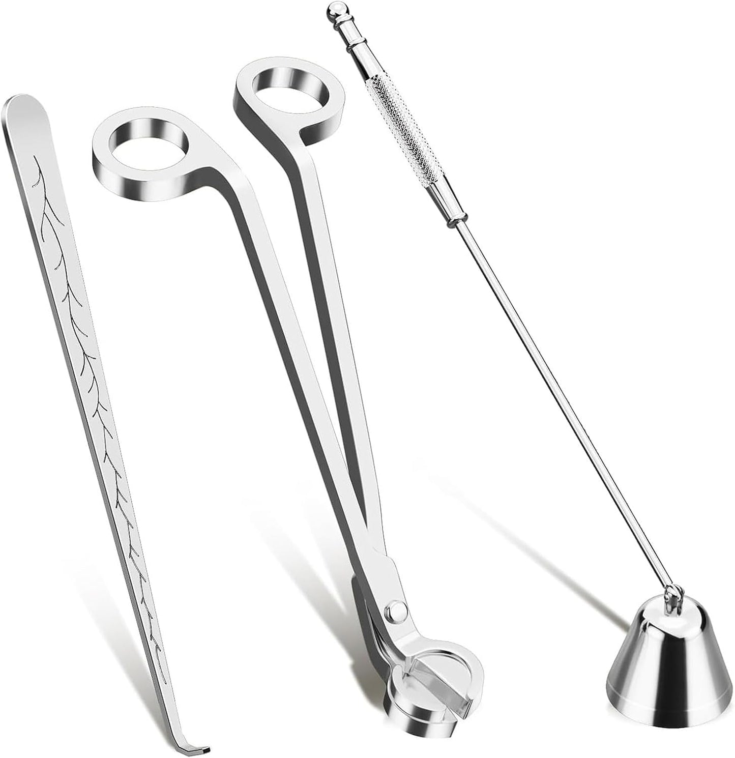 Candle Wick Trimmer, 3 in 1 Candle Accessories Set,Candle Snuffer and Wick Dipper, Candle Wick Cutter Trimmer with Gift Package for Candle Lover (Silver)