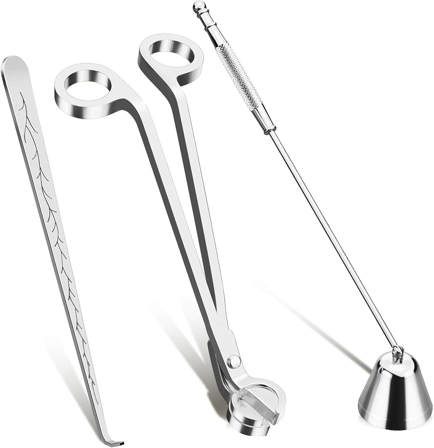 Candle Wick Trimmer, 3 in 1 Candle Accessories Set,Candle Snuffer and Wick Dipper, Candle Wick Cutter Trimmer with Gift Package for Candle Lover (Silver)