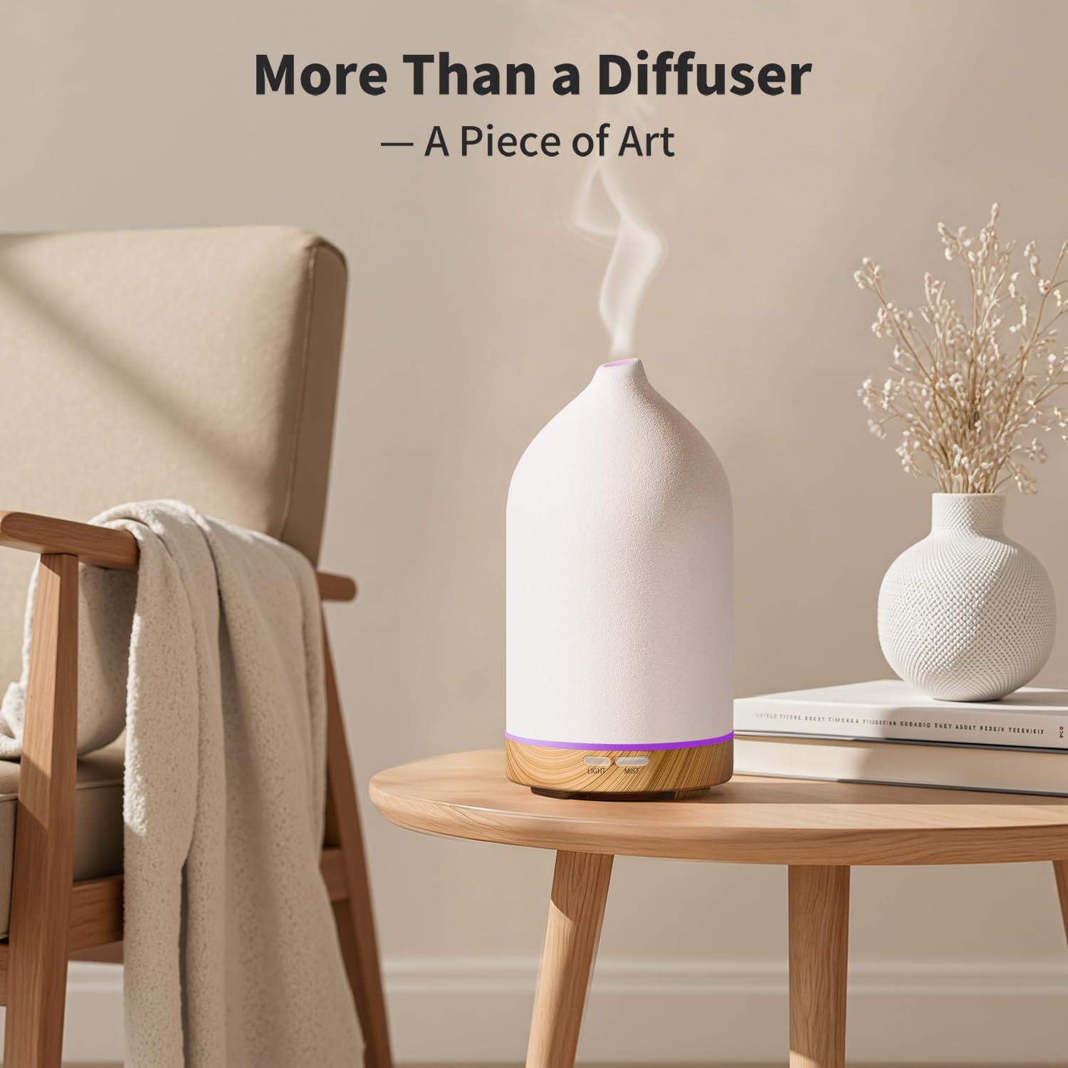 URPOWER 120ML Ceramic Essential Oil Diffuser, Ultrasonic Aromatherapy Diffuser with 7-Color Lights, Auto Shut-Off, Quiet Oil Diffuser for Bedroom, Home Office