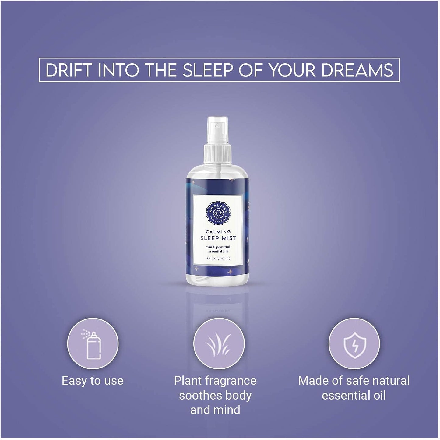 Woolzies Calming Sleep Mist | 100% Natural Hypoallergenic Essential Oil Pillow Spray | Relaxing & Comforting | 8 FL OZ