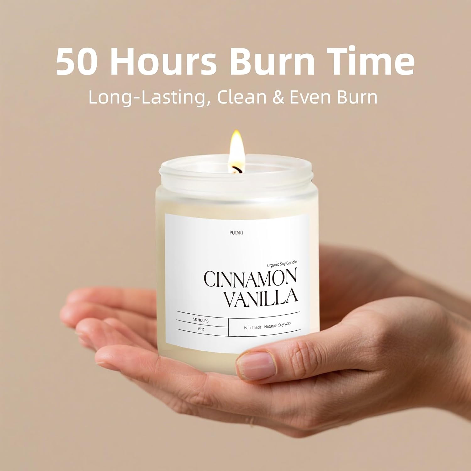 Cinnamon Vanilla Candles for Home Scented, Natural Soy Wax Aromatherapy Non Toxic Heavy Scented Candle with Essential Oil, Home Fragrance Stress Relief Jar Candles Gifts for Women & Men 9oz
