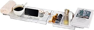 Expandable Bathtub Tray for Tub, Clear Acrylic Bath Caddy with Anti-Slip Design, Waterproof Bathroom Storage, Bath Organizer for Women, Fits Most Tubs up to 31.7" Ideal for Women and Adults
