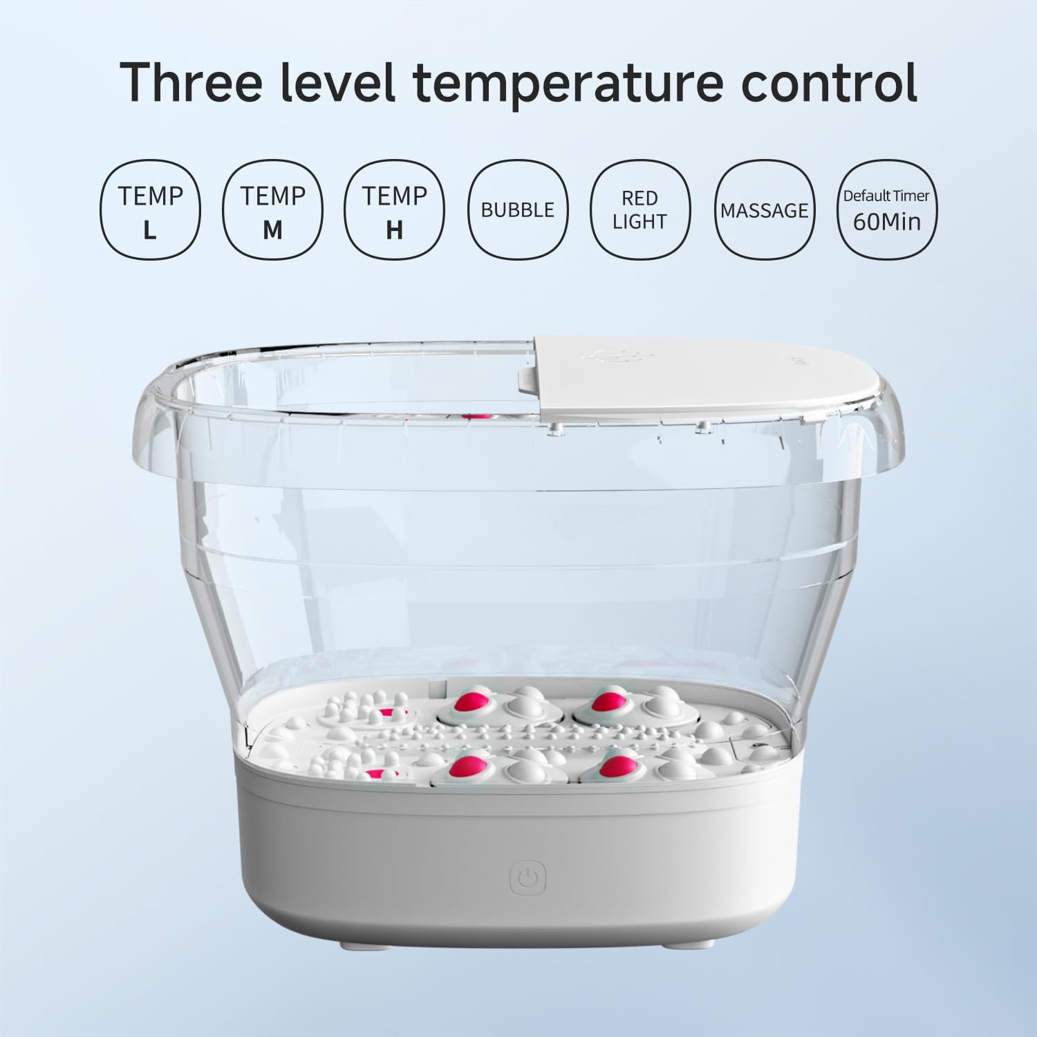 Collapsible Foot Spa Massage with Water and Electricity Separation System,Foot Bath with Three Level Temperature Control,Bubble,Remote,Red Light,Timer,and Four Set Electric Massage Balls