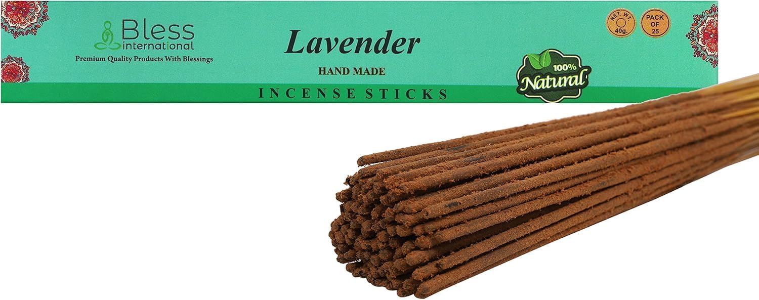 Bless-Lavender 100%-Natural-Handmade-Hand-Dipped-Incense-Sticks Organic-Chemicals-Charcoal-Free Purification-Relaxation-Positivity-Yoga-Meditation Best-Woods-Scent (25 Sticks (1.4 OZ))