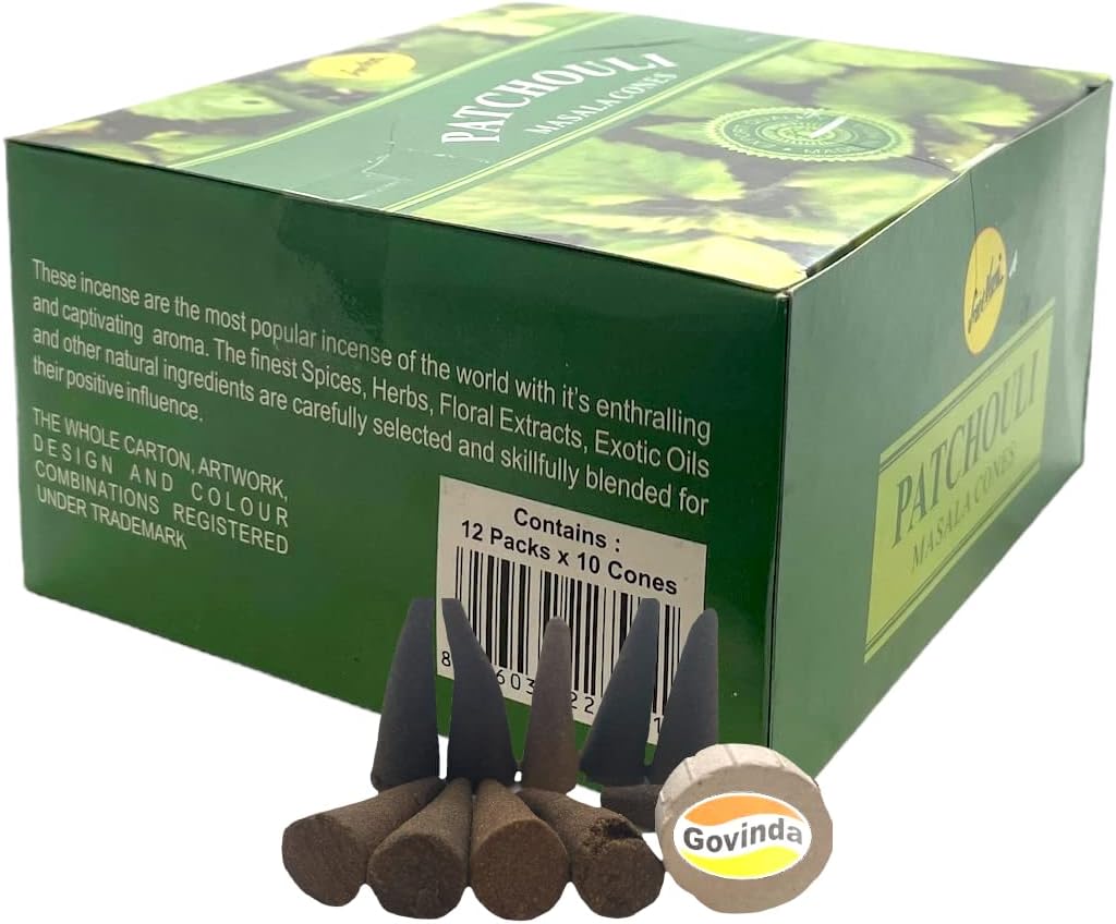 Sreevani Natural Masala Incense Cones and Holder Bundle, 120 Cones Total, Patchouli