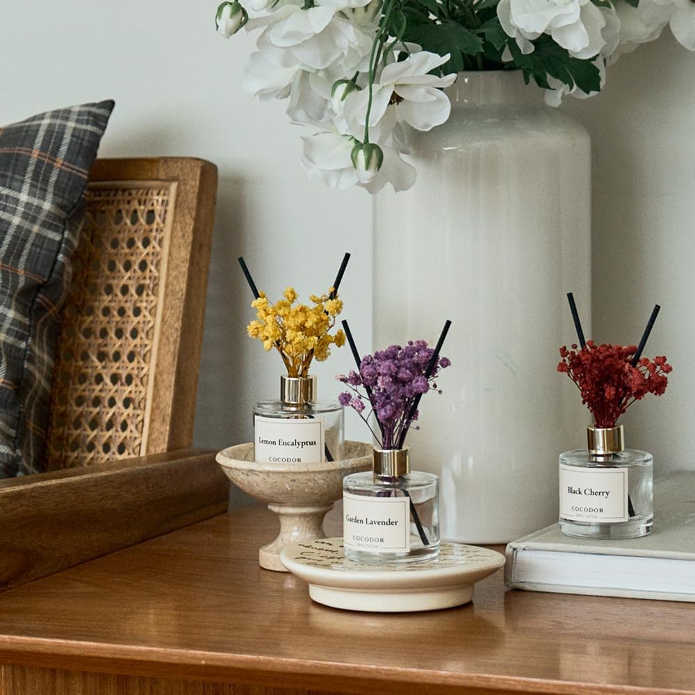 COCODOR Real Flower Reed Diffuser Set of 3/Black Cherry