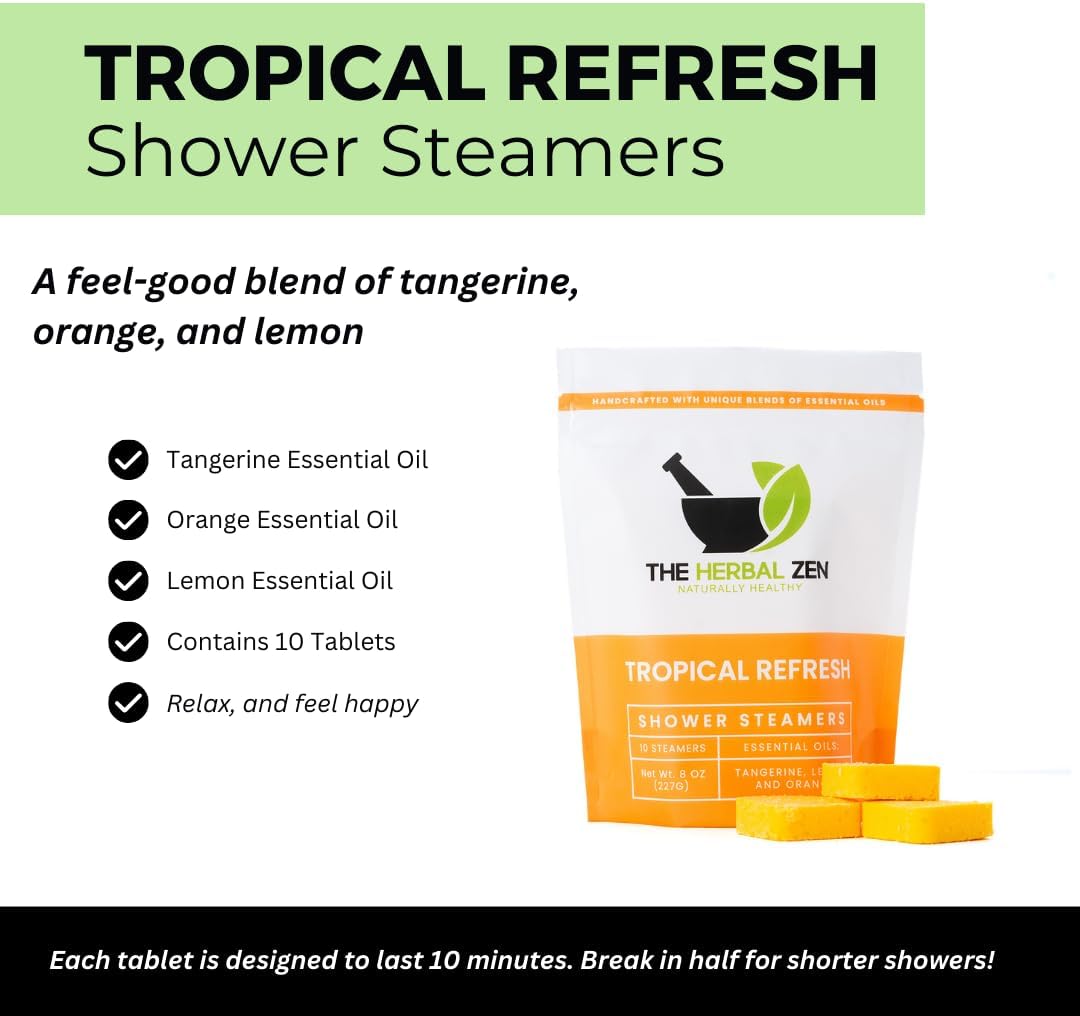 Tropical Refresh Shower Steamers Aromatherapy with Citrus Essential Oils,Made in the USA Shower Bomb Aromatherapy, Self Care Gift, Spa Day Gifts, Birthday Gifts, Gift for Her