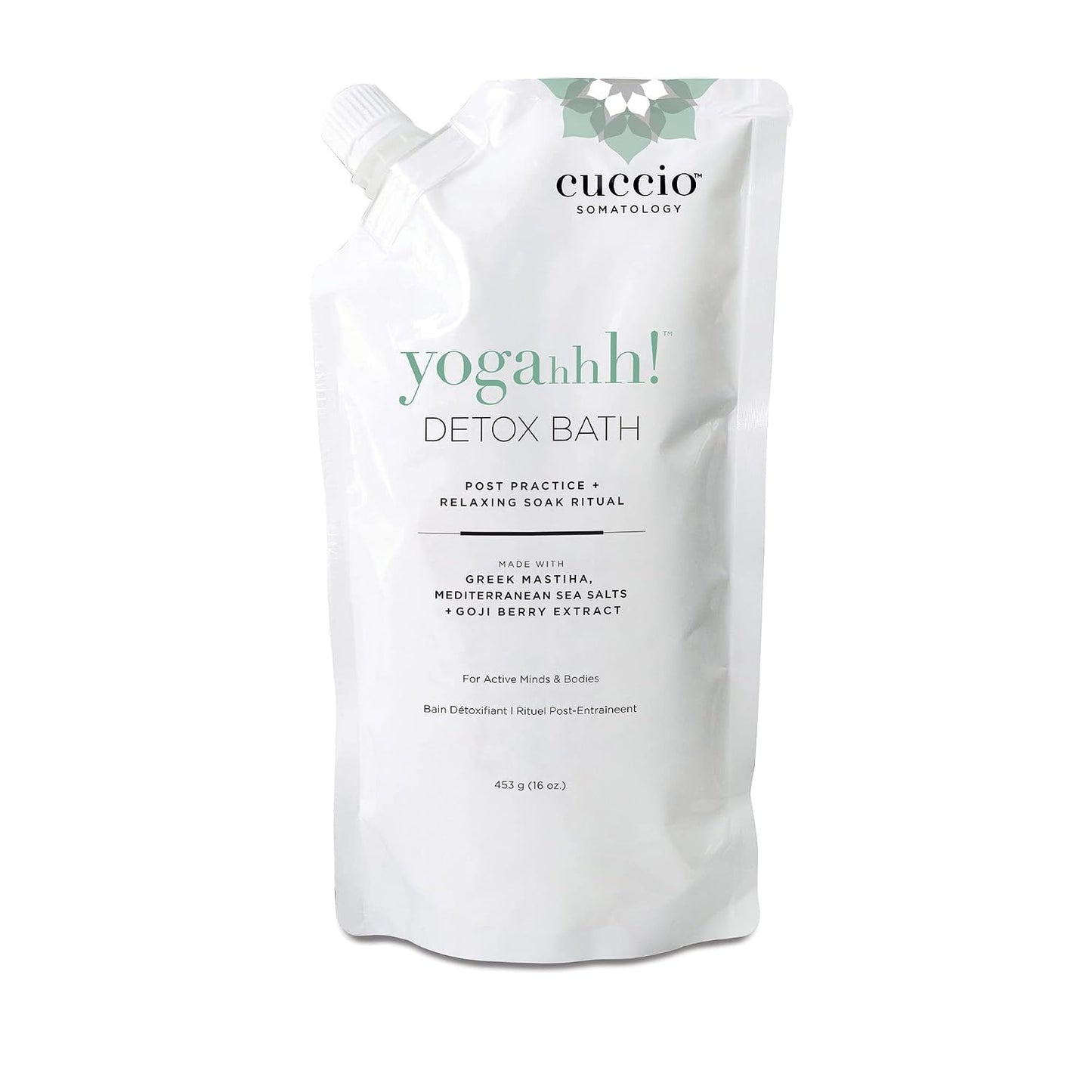 Cuccio Somatology Yogahhh! Detox Bath - Post Workout Relaxing Body Soak - Regenerate Tired & Sore Muscles - Anti-aging Vegan Formula - Epsom Salts, Goji Berries, Eucalyptus, Greek Mastiha - 16 oz