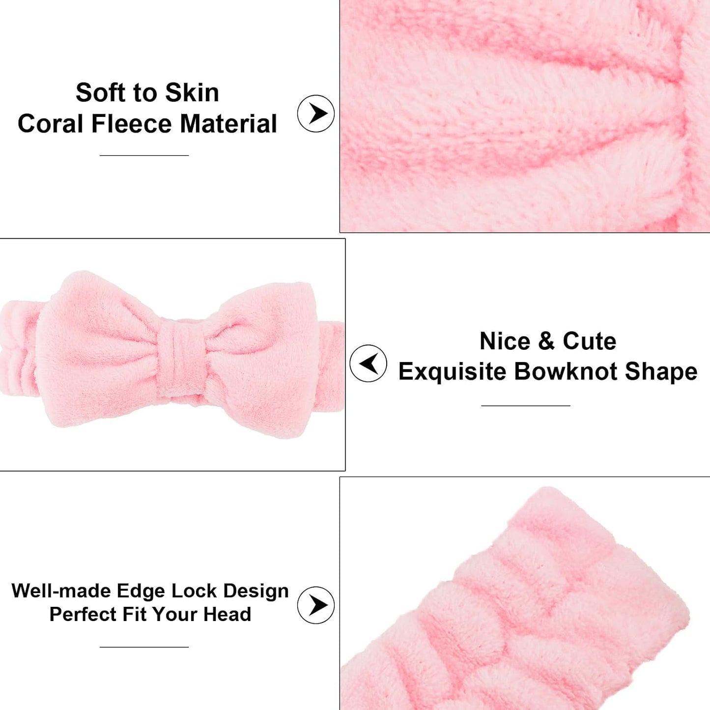 Casoty 4 Pcs Pink Spa Makeup Skincare Headband for Washing Face, Coral Fleece Face Wash Skin Care Headband, Spa Party Supplies for Women Girls