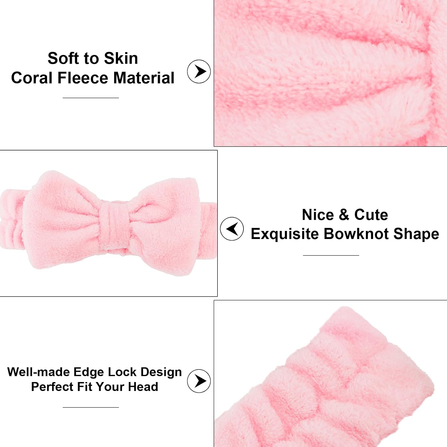 Casoty 4 Pcs Pink Spa Makeup Skincare Headband for Washing Face, Coral Fleece Face Wash Skin Care Headband, Spa Party Supplies for Women Girls