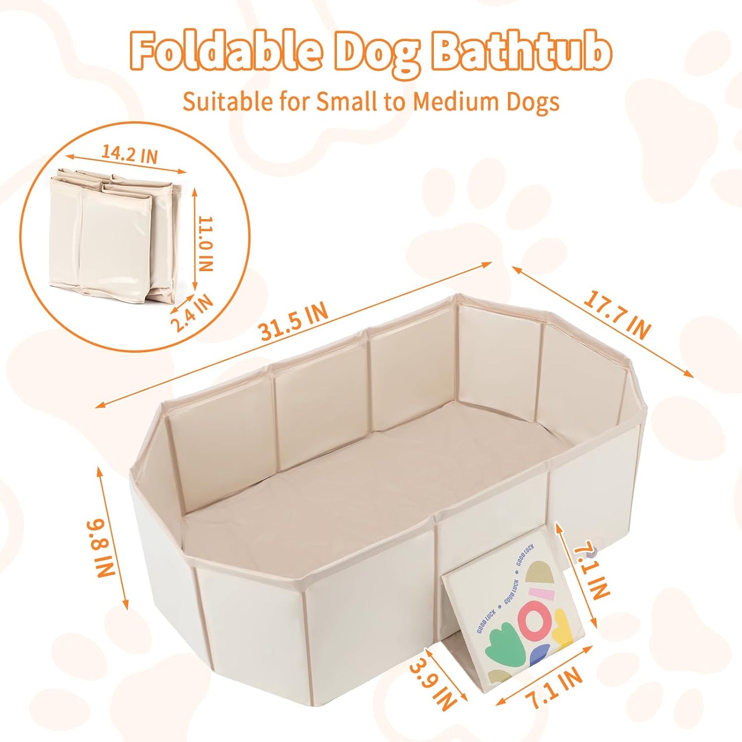 Foldable Dog Bathtub for Small to Medium Dogs & Cats, Portable Dog Tub with Drain Plug & Non-Slip PVC Bottom, Use as Shower Pet Bathtub or Puppy Pool, Fold Flat for Easy Carry & Storage (White)