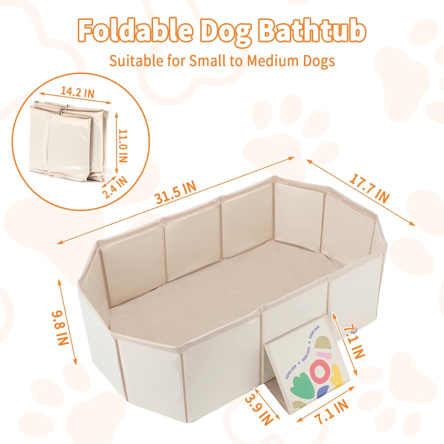 Foldable Dog Bathtub for Small to Medium Dogs & Cats, Portable Dog Tub with Drain Plug & Non-Slip PVC Bottom, Use as Shower Pet Bathtub or Puppy Pool, Fold Flat for Easy Carry & Storage (White)