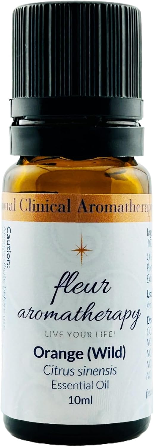 Orange (Wild) Essential Oil 10ml – 100% Pure Citrus sinensis – Cold Pressed – GC/MS Tested – Bright & Uplifting Aroma – Professional Clinical Aromatherapy Quality – Fleur Aromatherapy