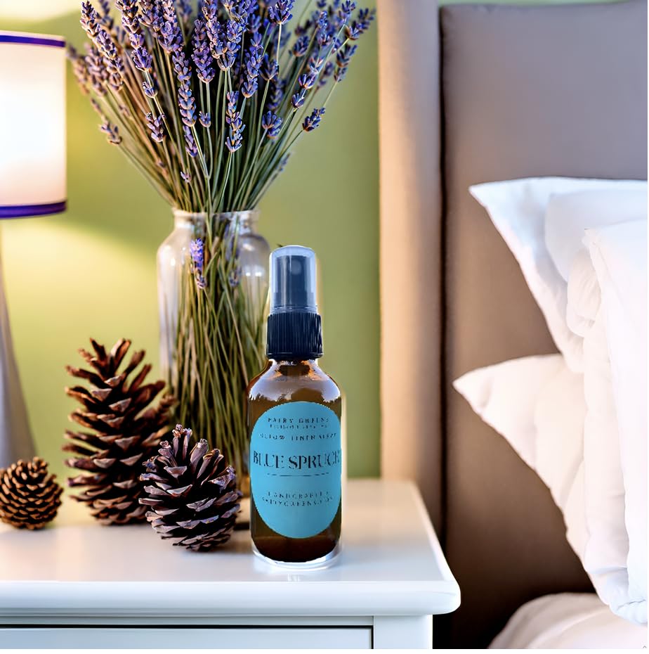 Blue Spruce Pillow/Linen/Body Spray by Fairy Greens Lavender Farm in Ellicott City, MD | All Natural | 2oz Amber Bottle