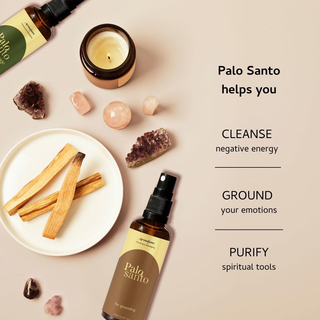 Palo Santo & Cinnamon Smudge Spray by Aromafume | 1 x 100ml / 3.38 fl oz l Aromatherapy | With Essential oils | Room Linen Spray | Natural Air freshners for home | Spiritual Meditation Accessories