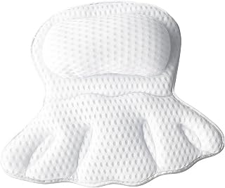 Luxury Bathtub Pillow, 4D Air Mesh Soft Bath Pillows for Tub, Ergonomic Neck & Back Support, Non-Slip Suction Cups Head Neck Support Hot Tub Pillow, Spa Bath Accessories Gift for Women White