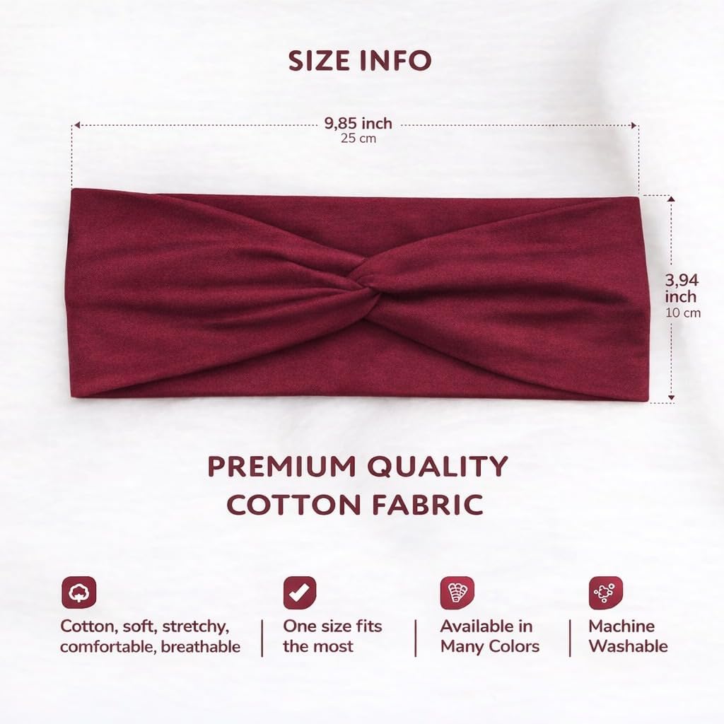 Wide Headbands for Women – Soft Cotton Twist Headband, 3.95" Extra Wide, Non Slip Workout Yoga Hair Band – One Size