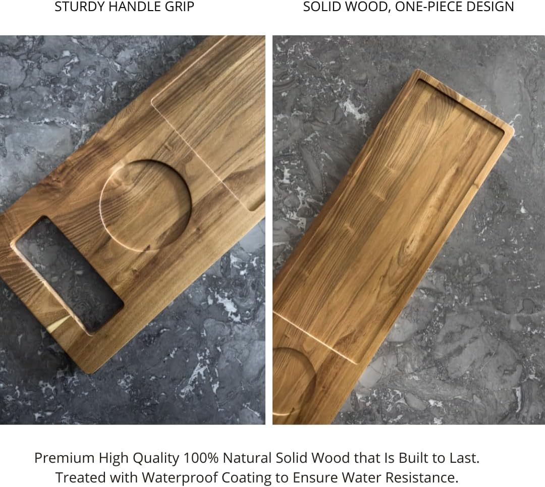 Zeek Bathtub Caddy Tray Solid Natural Wood Bath Board Charcuterie Serving Platter Housewarming Gift