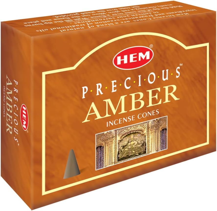 HEM Precious Amber Incense Cones – Pack of 12 Boxes – Soothing, Warm Resinous Aroma for Meditation, Relaxation & Home Fragrance – Made in India
