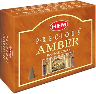 HEM Precious Amber Incense Cones – Pack of 12 Boxes – Soothing, Warm Resinous Aroma for Meditation, Relaxation & Home Fragrance – Made in India