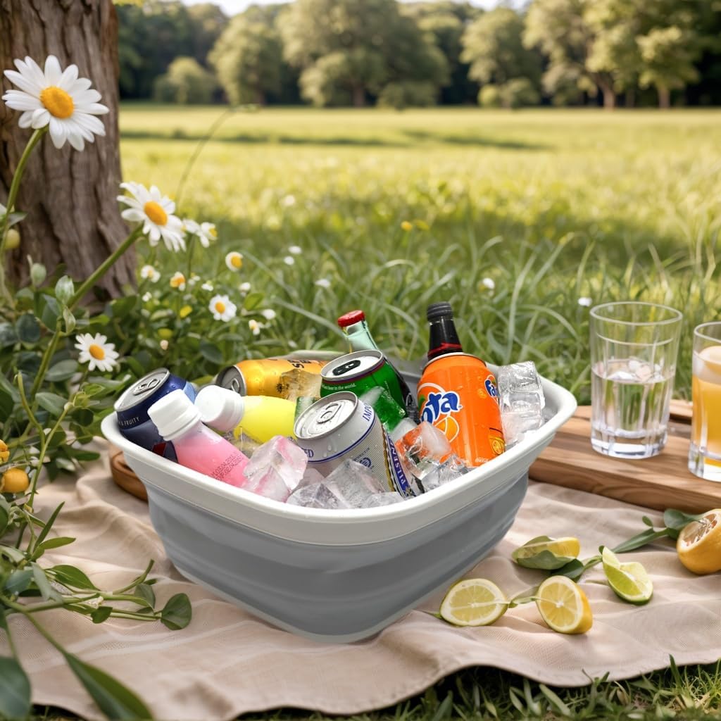 SAMMART 9.45L (2.5 Gallon) Collapsible Tub - Foldable Dish Tub - Portable Washing Basin - Space Saving Plastic Washtub (Grey, M)