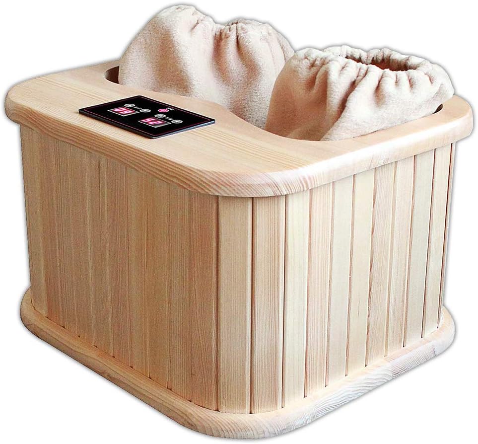 EZ Foot Spa with Easy Control Temperature and Time Ergonomic Design 16 Internal Bio-Ceramic Stones Made with Canadian Hemlock Wood Foot Sauna