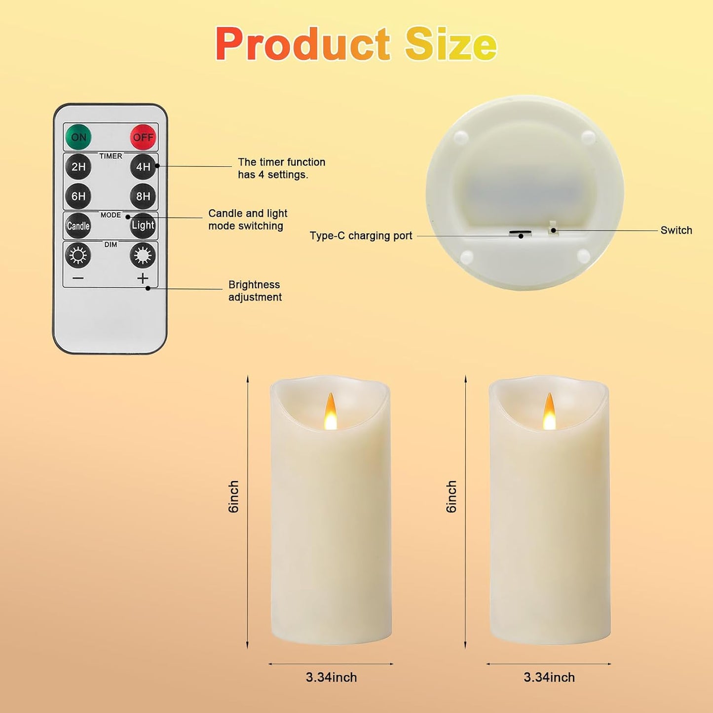 Autbye Rechargeable Flameless Candle, Realistic 3D Flickering Warm Flame, LED Candle with Remote Control & Timer for Holiday, Wedding, Patio and Home Decoration(Set of 2)
