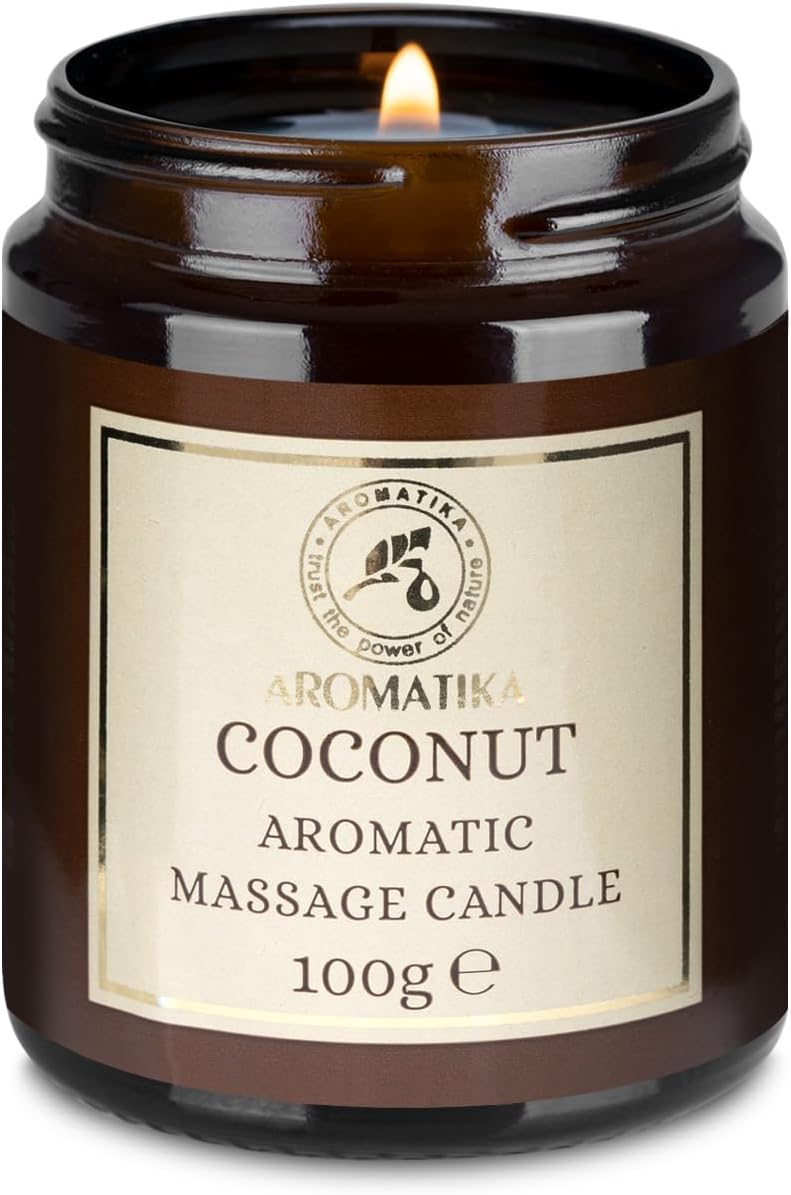 AROMATIKA Coconut Scented Massage Candle - Soy Wax 3.5Oz - Relaxing Massage Candle - Aromatherapy