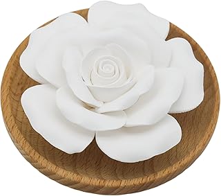 Handmade Flower Rose Ceramic Essential Oil Mini Diffuser, Non-Electric Passive Aromatherapy Diffuser, Decorative Diffusers for Desk/Office/Home Room/Gift (Wooden Pallet)