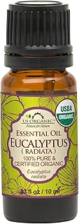 US Organic 100% Pure Eucalyptus Essential Oil (Radiata) - USDA Certified Organic, Steam Distilled - W/Euro droppers (More Size Variations Available) (10 ml / .33 fl oz)