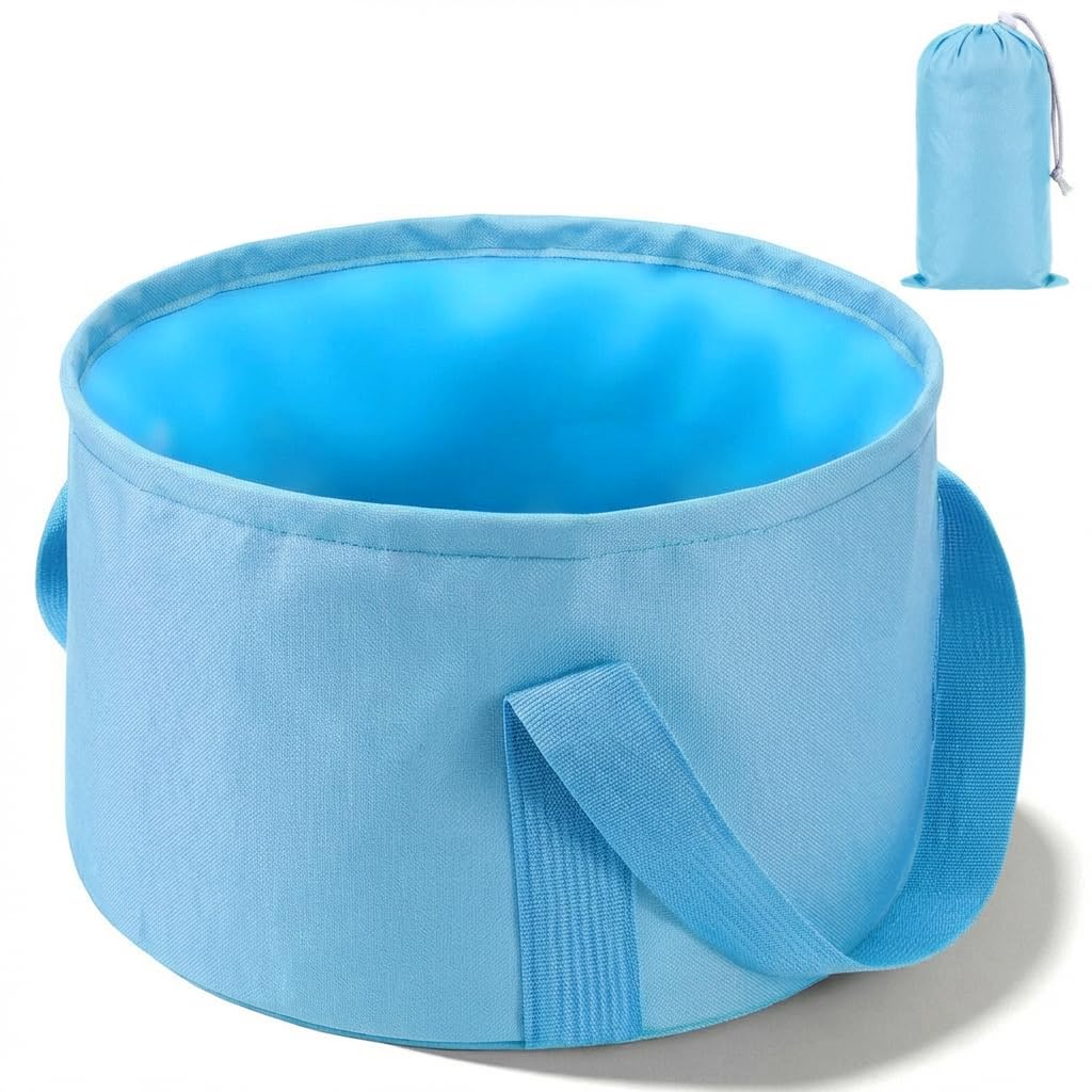 Foldable Bucket for Soaking Feet, Portable Foot Bath Basin, Travel Foot Soaking Tub with Handles, Blue Foot-Spa Soaking-Tub for Home, Travel, Outdoor and Camping (14 L/11x7.5 Inch)