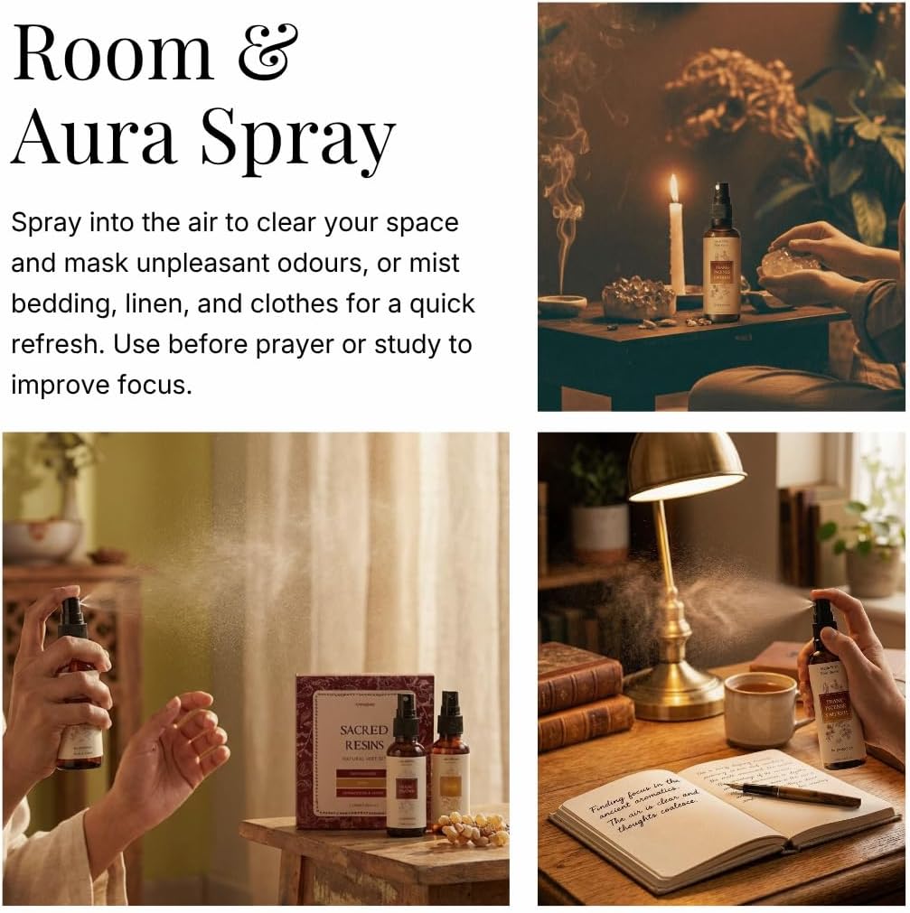 Sacred Mist Gift Set by Aromafume | 3x50ml Natural & non-toxic Air Freshener Sprays for Home, Fabric & Linen Mist | Ideal for deep relaxation, spirituality & rituals