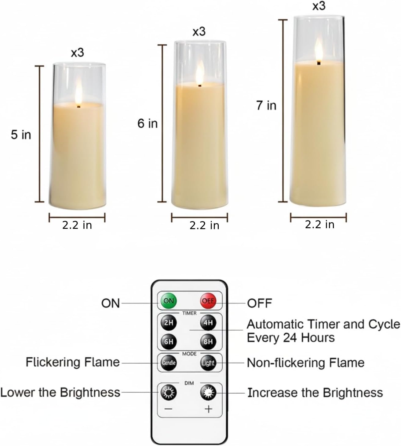 Homemory Ivory Acrylic Flameless LED Candles, Battery Operated with Remote Control and Timer, Electric Fake Candles for Wedding, Home Decor, Set of 9