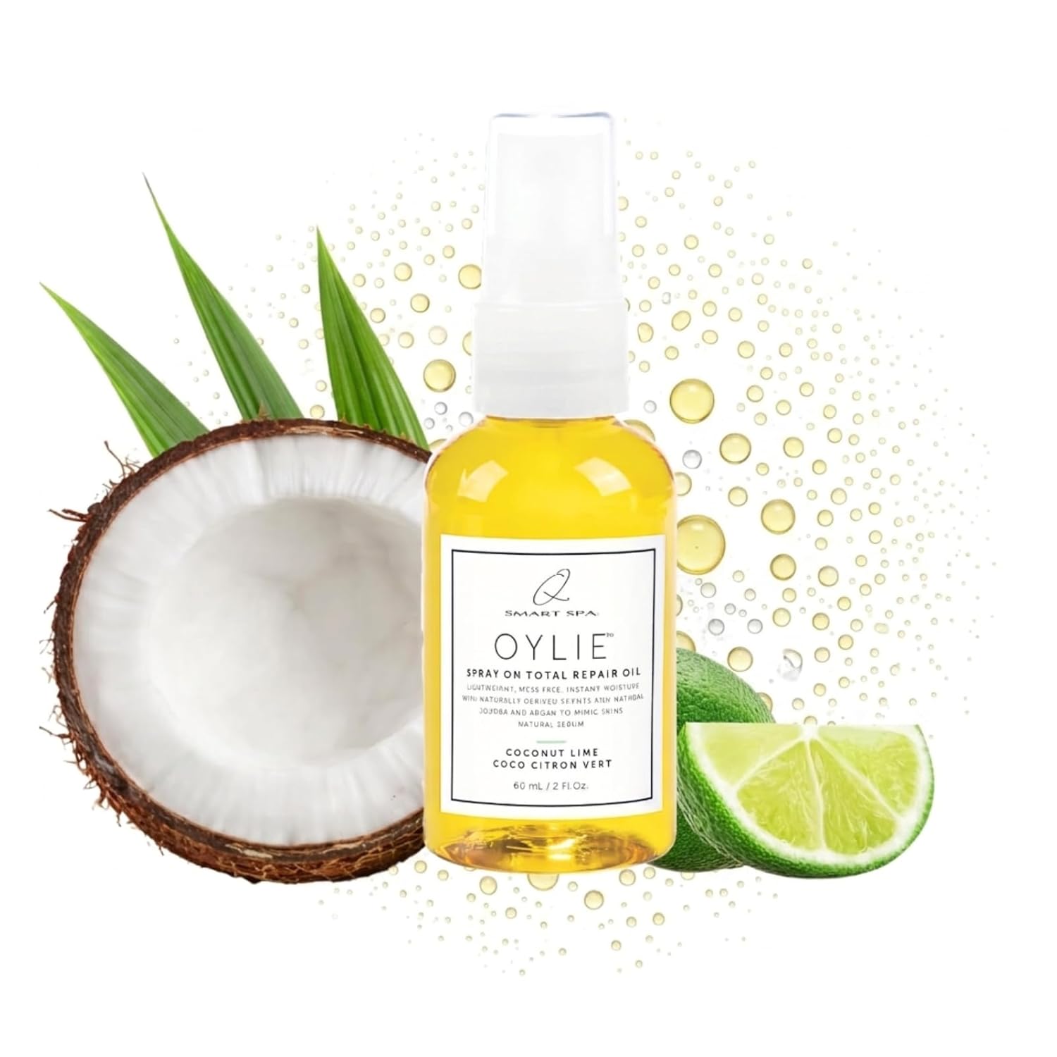 QTICA Oylie Spray On Total Repair Body Oil | Lightweight Spray Oil with Natural Jojoba & Argan Oil for Instant Moisture Smooth Finish Deep Hydration Soft Supple Looking Skin 2oz (Coconut Lime)