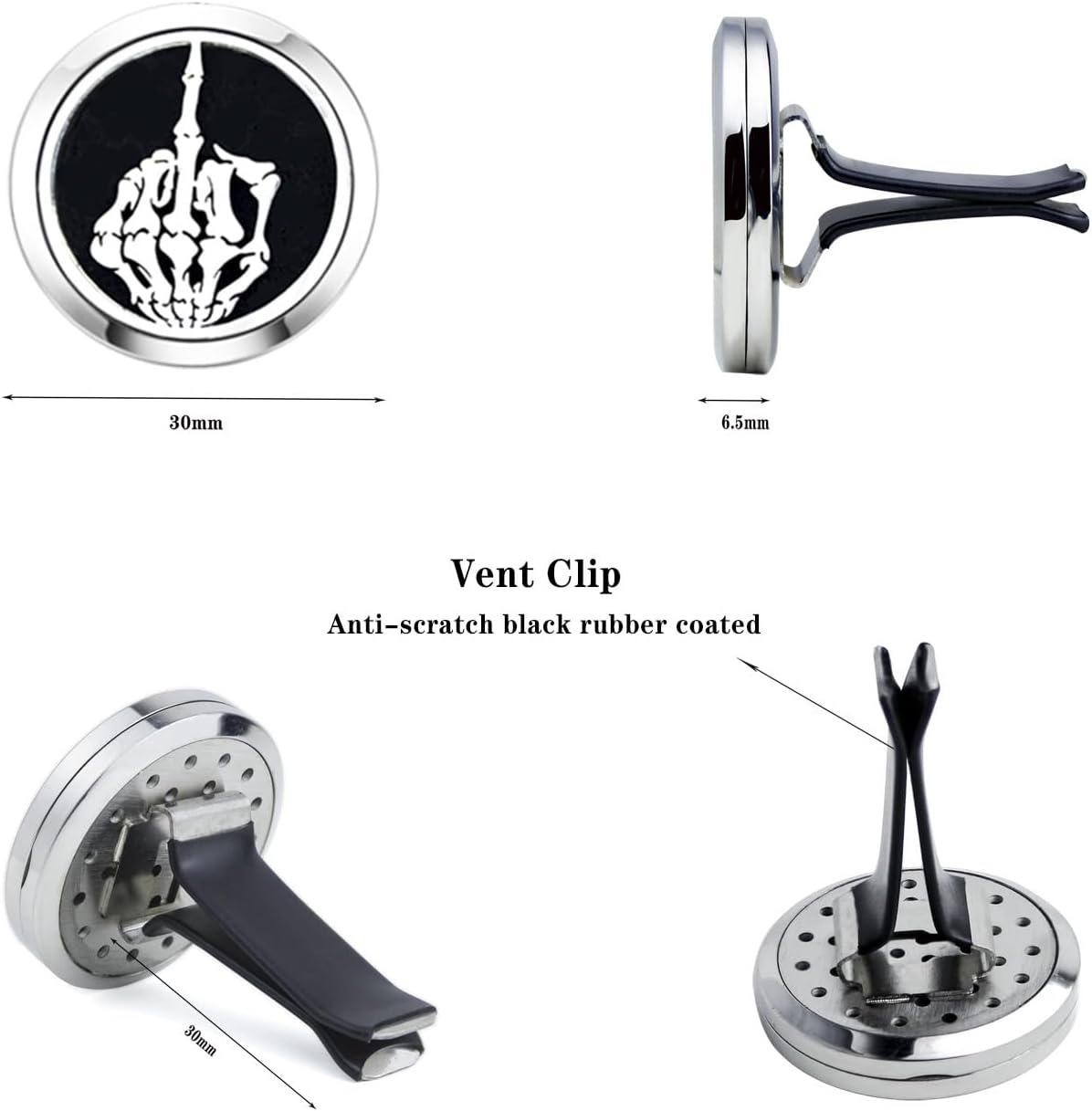 Car Essential Oil Diffuser Vent Clips Christma Locket with Vent Clip 10 Felt Pads Car Accessories(Skull Finger)