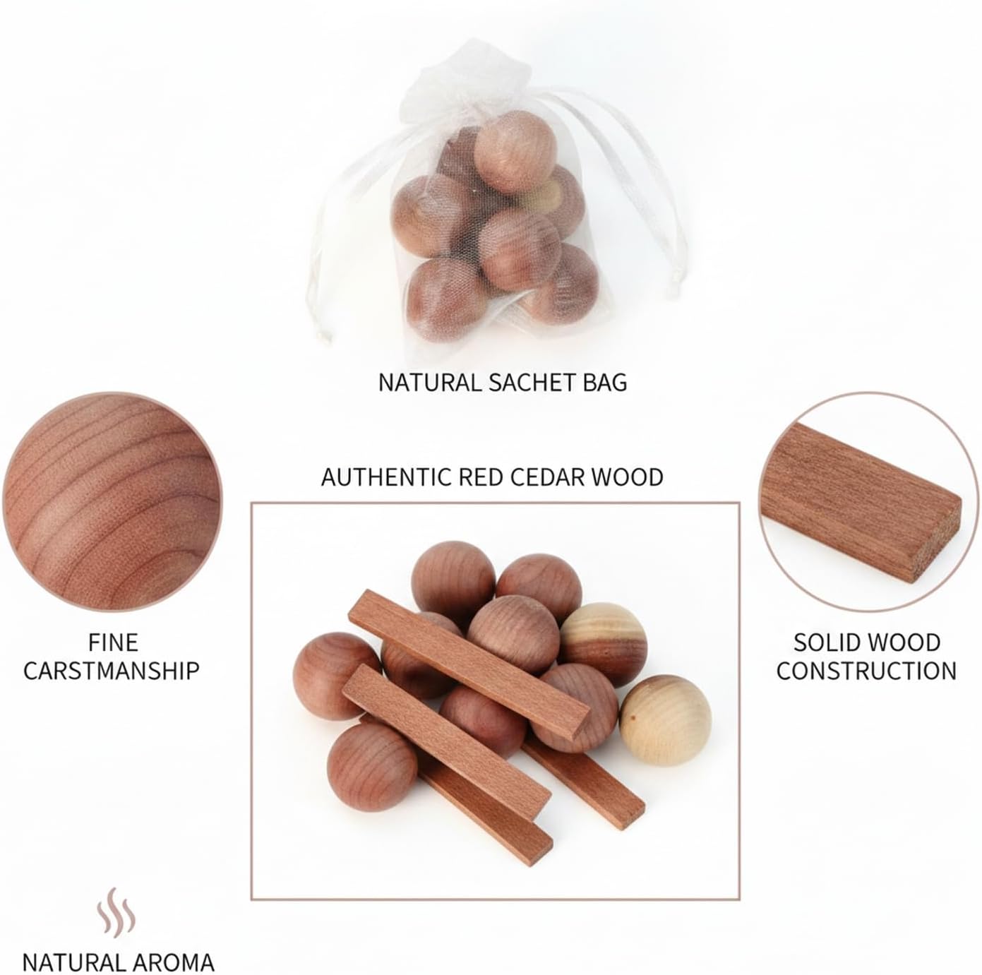 Red Cedar Wood Balls and Strips, Natural Scent for Closets and Drawers (1 Piece)