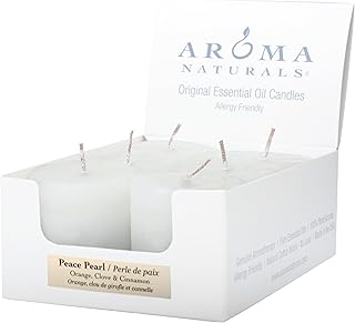 Aroma Naturals Votive Candles with Orange Clove and Cinnamon Essential Oil White Scented, Peace Pearl, 5.5x3.75x2 Inch (Pack of 6)