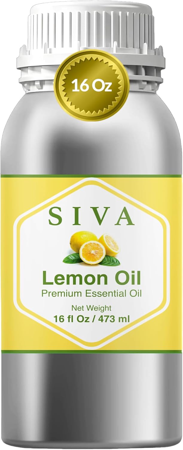 Siva Lemon Essential Oil - 16 Fl Oz – 100% Natural Lemon Oil - for Diffuser, Face, Skin Care, Aromatherapy, Hair Care, Scalp and Body Massage