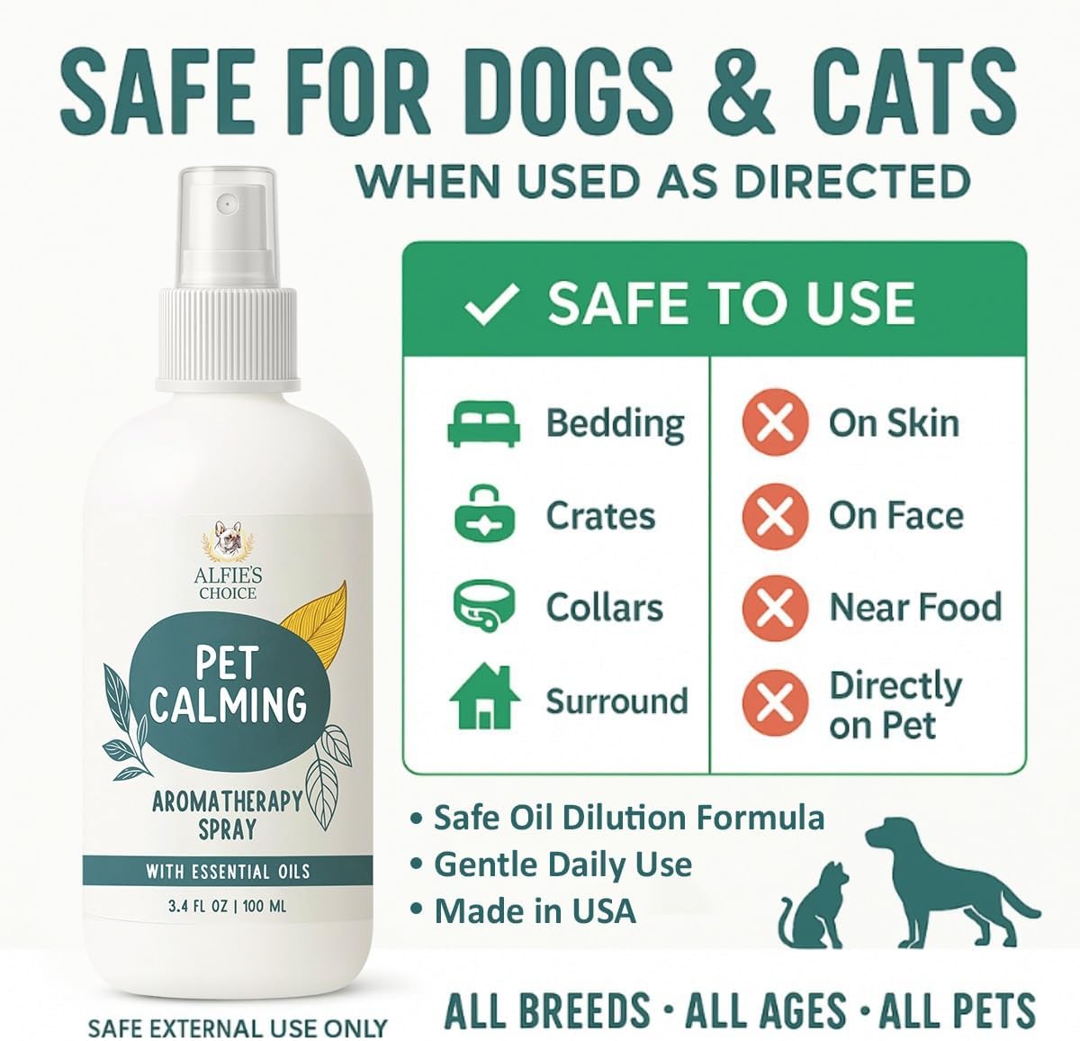 Pet Calming Aromatherapy Spray for Dogs | 3.4 fl oz Travel Size | Lavender & Valerian Aromatherapy Mist | for Crate, Car & Vet Visit Comfort
