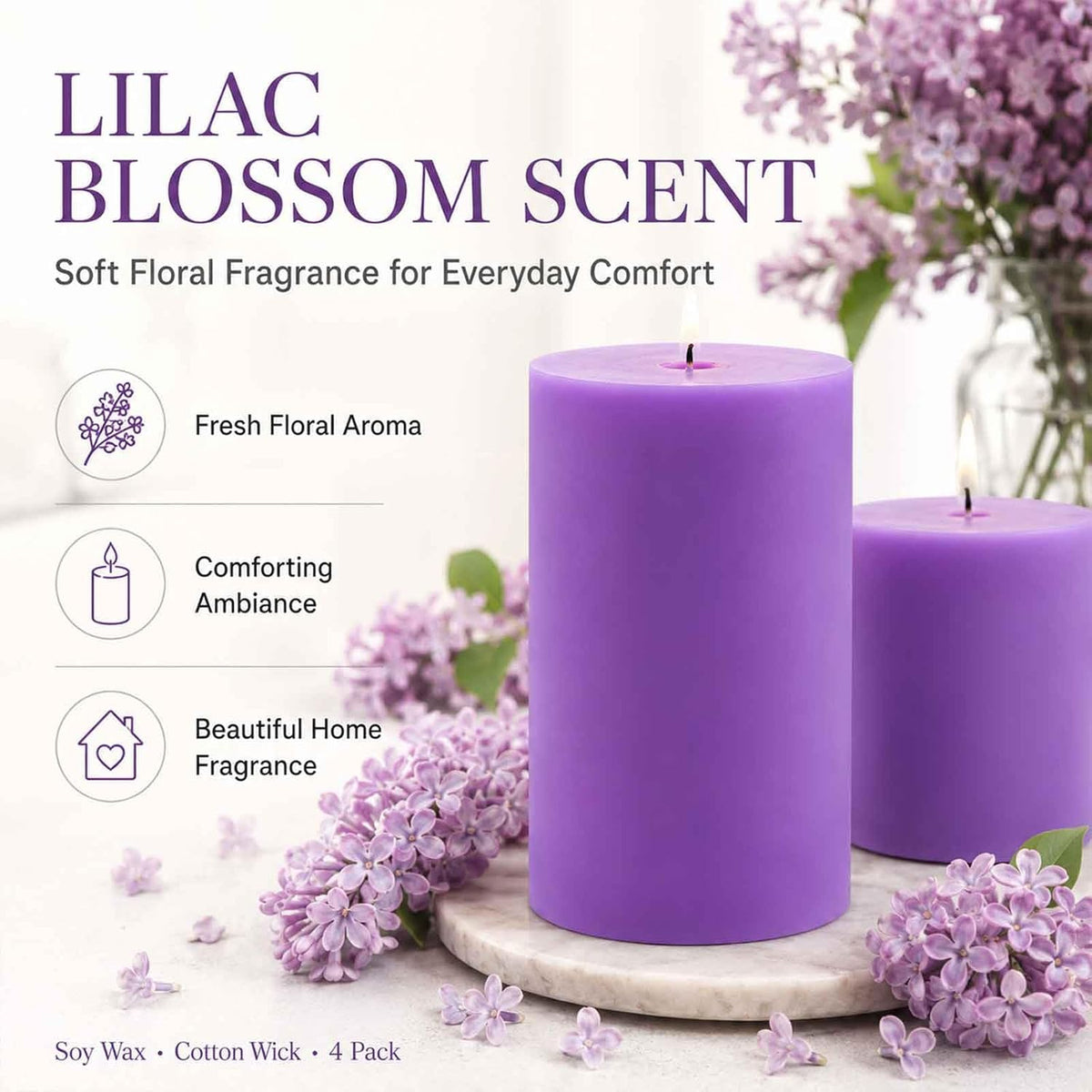 Lilac Scented Pillar Candles