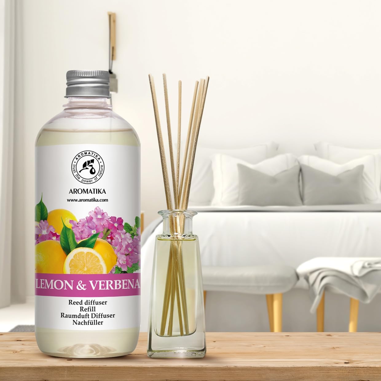 Reed Diffuser Refill Lemon & Verbena 17 Fl Oz - Home Fragrance - Air Freshener - Room Freshener - Relaxation Fragrance - Scented Diffusers - Citrus Scent - Aromatherapy