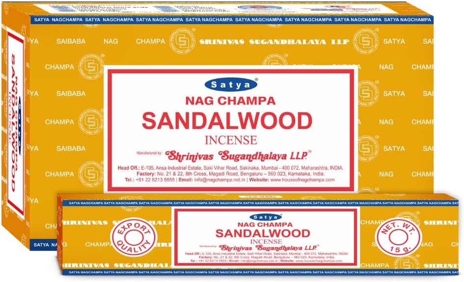 Satya Sandalwood Incense Sticks – 12 Box Value Pack – Hand-Rolled in India – Calming & Earthy Aroma