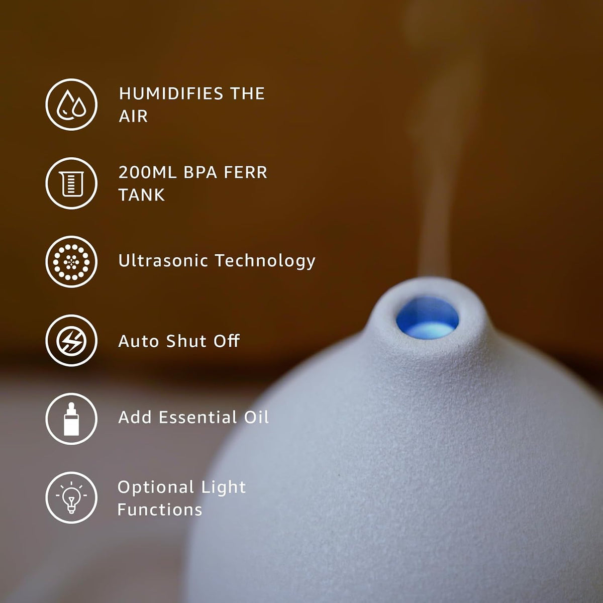 Gooamp 200ML Ceramic Essential Oil Diffuser for Home